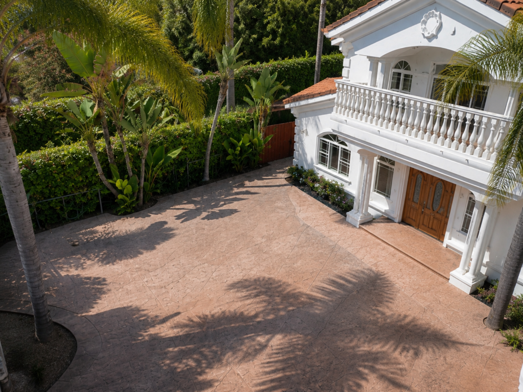 High-angle view of a California addiction treatment center surrounded by palm trees and lush landscaping.