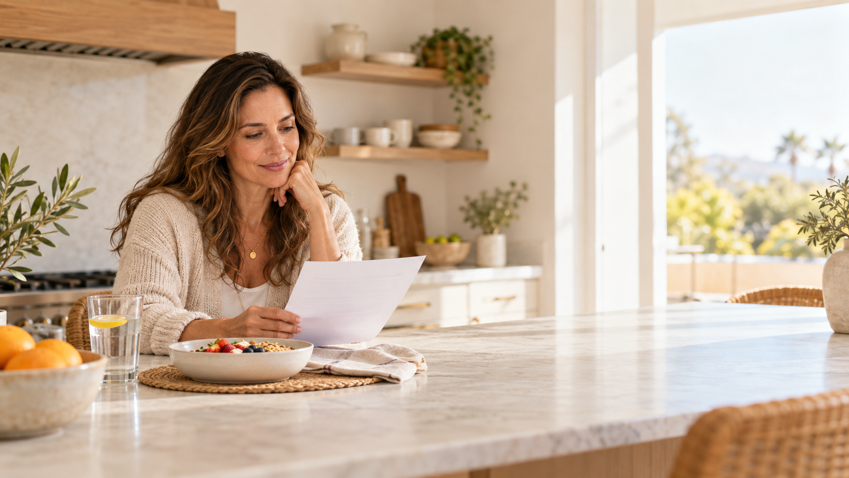 Adult reviewing a health report while learning about alcohol and cholesterol